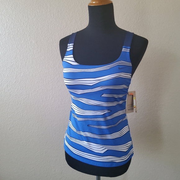 Nike Swim Striped Tankini Swimsuit Top Size S Blue New - Picture 2 of 11